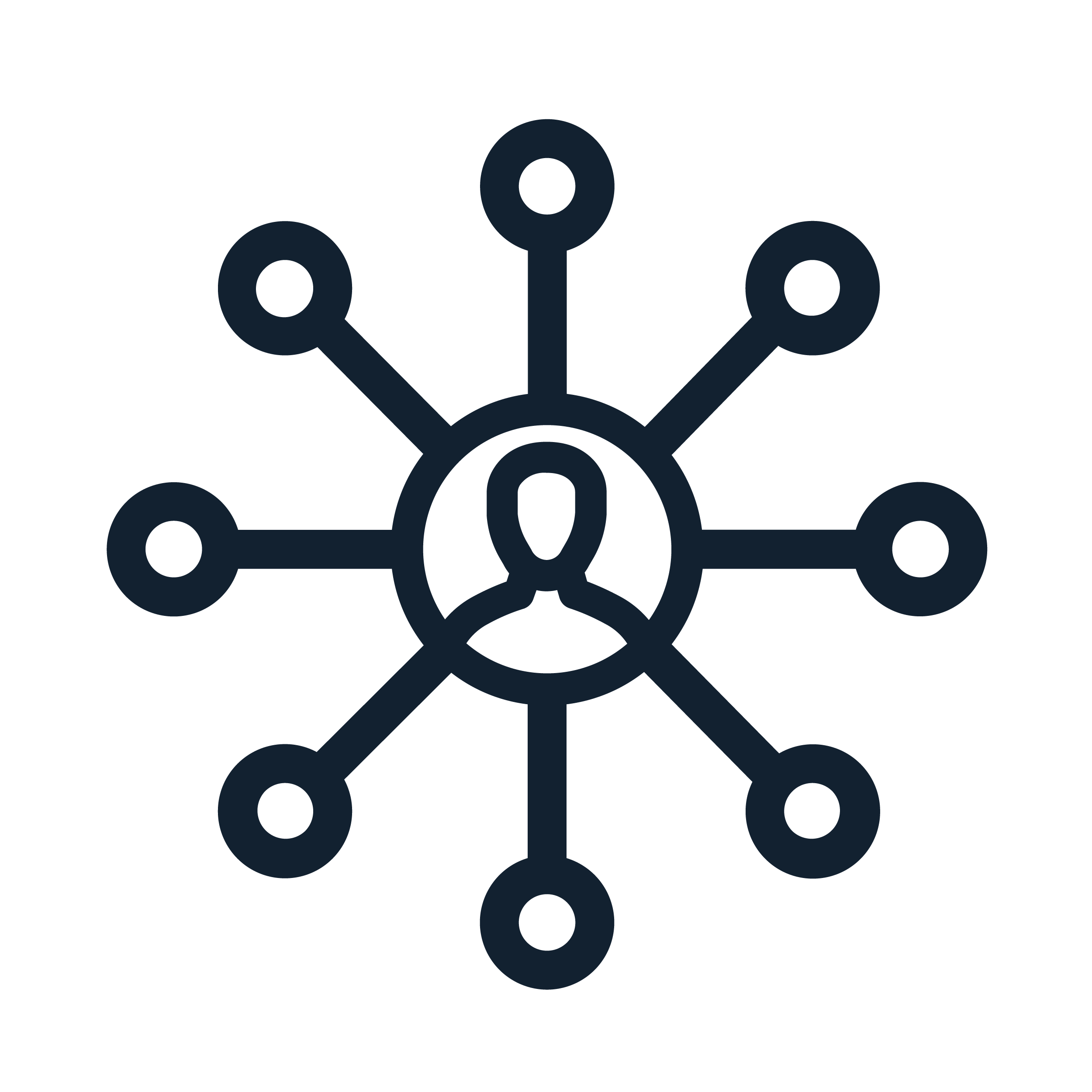 Icon of single, central individual connected to points surrounding them