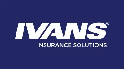 IVANS Insurance logo on cobalt blue background