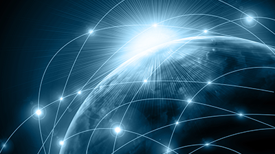 Connected points on the globe with light breaking at the top